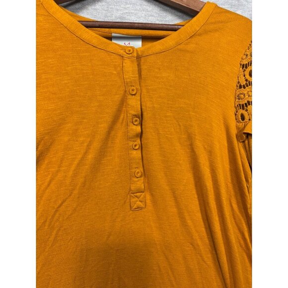 Maeve Mustard Boho Shirt Bell Sleeve Crochet Lace Sz M - Picture 3 of 6